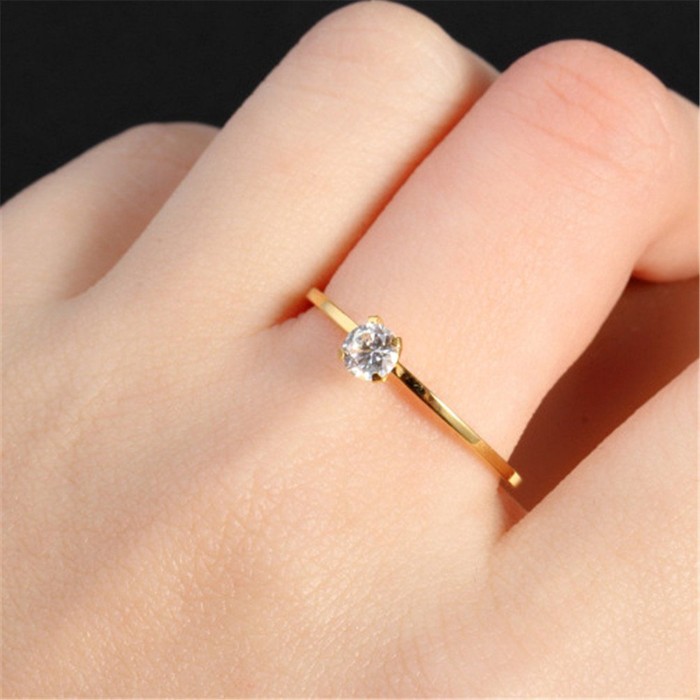 Women's Thin Solitaire Princess Cut CZ Diamond Engagement Ring Wedding Band